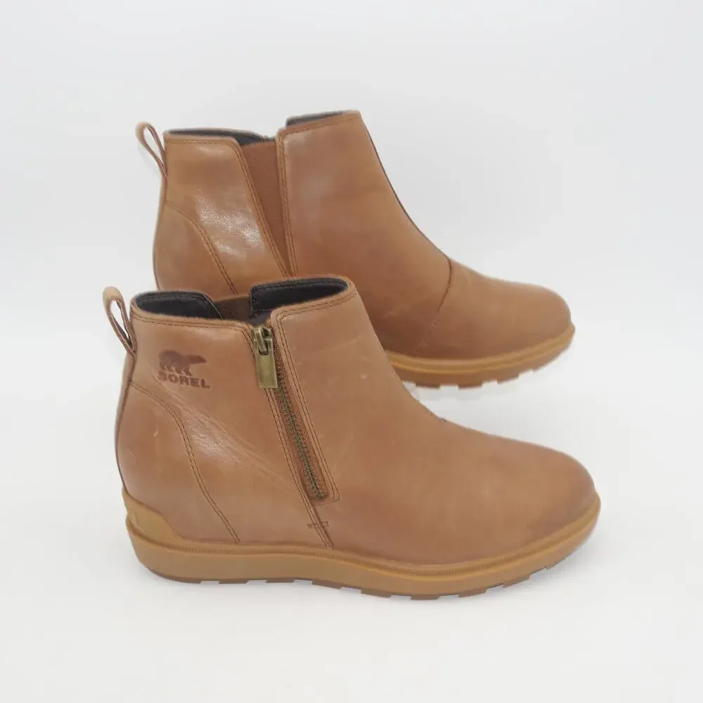 NEW Sorel Evie Zip Leather Boots Booties Velvet Tan Brown Women's 8 - Picture 4 of 7